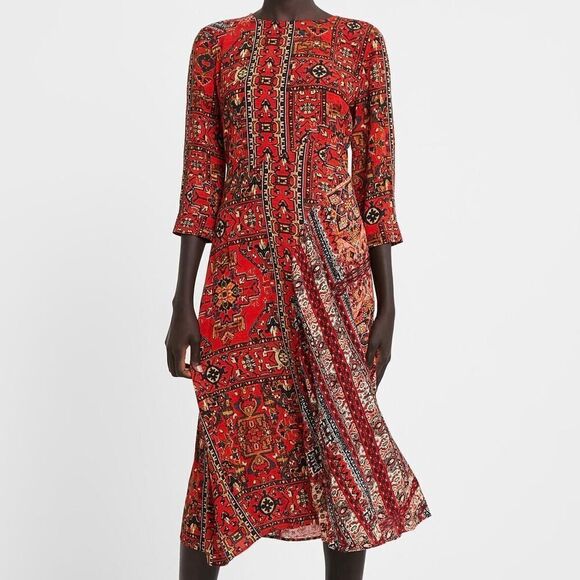 NWT‎ Desigual Red Ethnic Print Viscose Midi Dress Size Medium - Picture 1 of 12